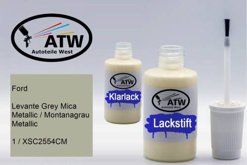 Ford, Levante Grey Mica Metallic / Montanagrau Metallic, 1 / XSC2554CM: 20ml Lackstift + 20ml Klarlack - Set, von ATW Autoteile West.